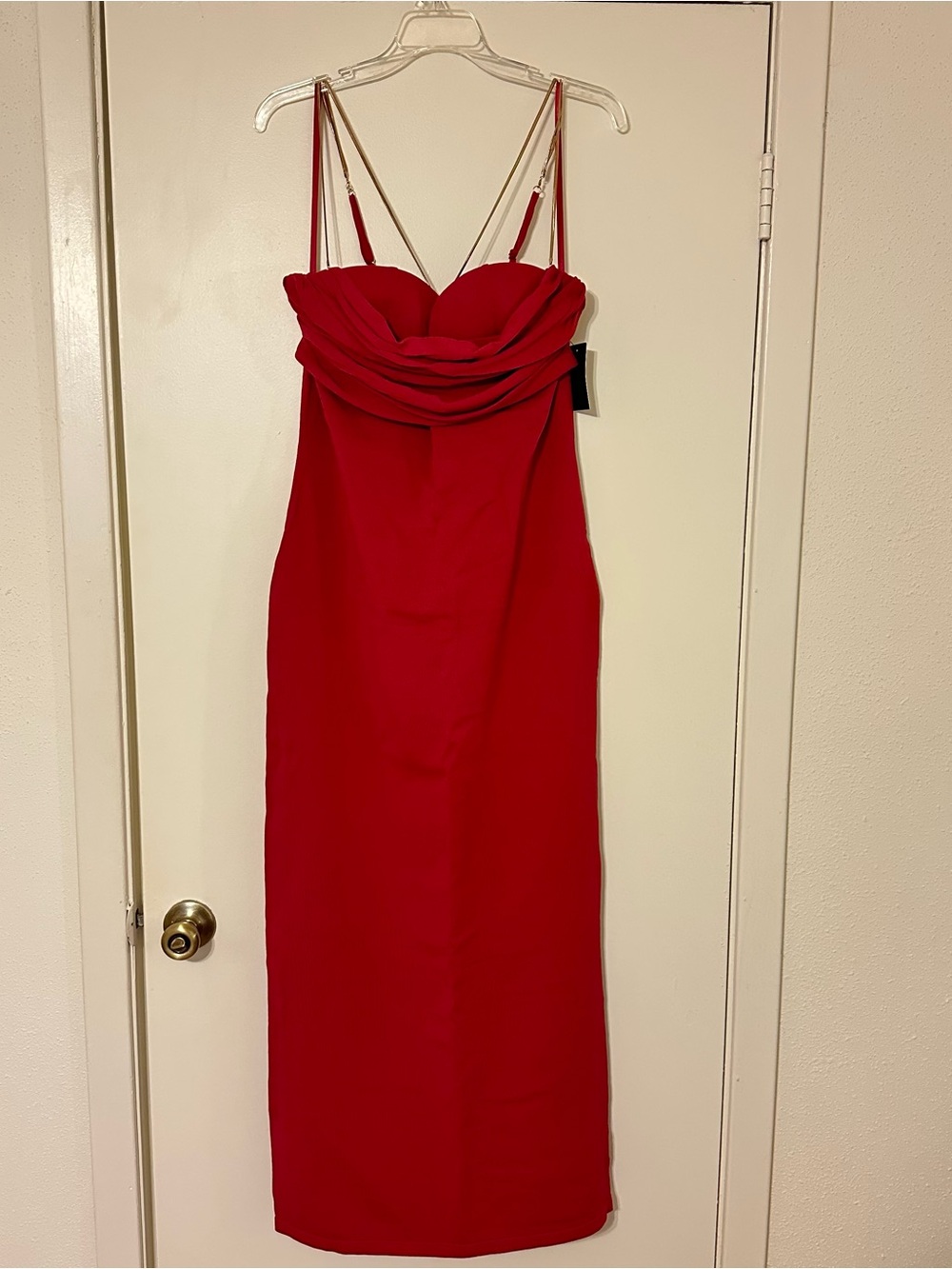 JLUXLABEL Red Draped Bust Strappy Midi Dress